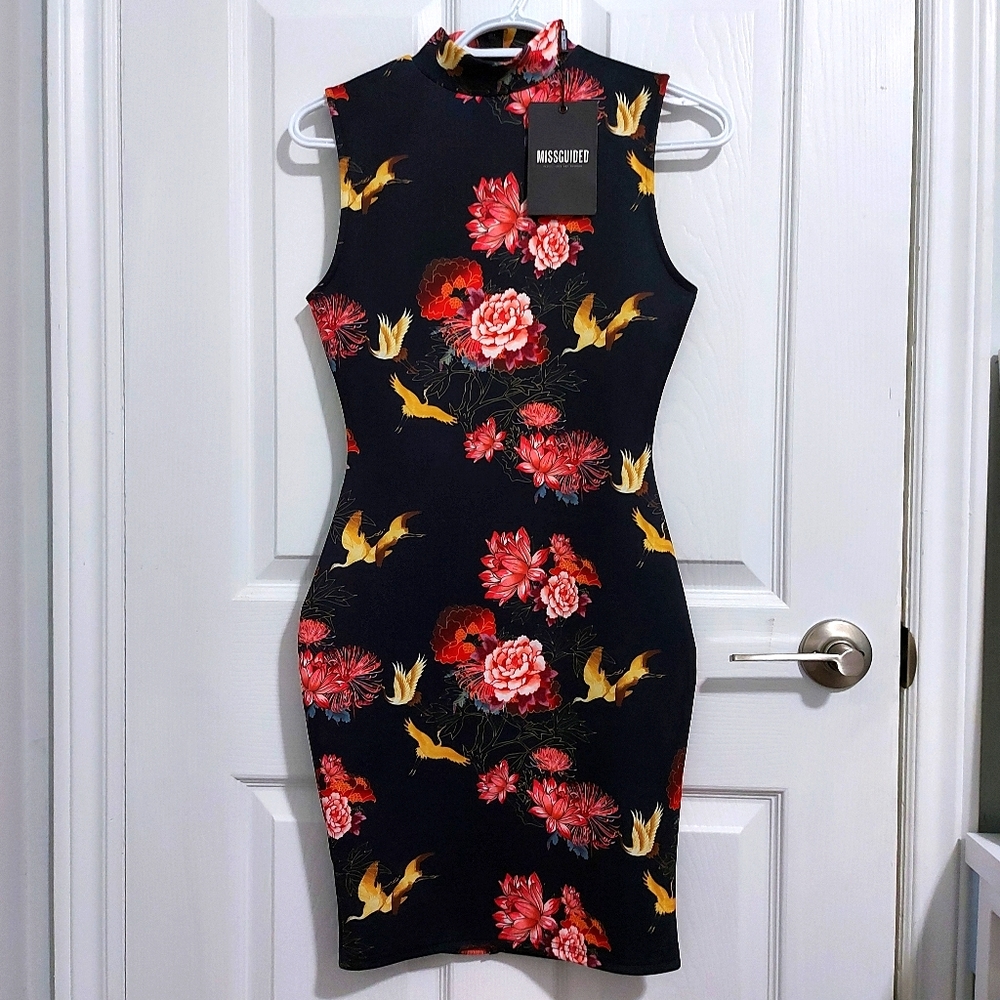 Oriental printed midi dress